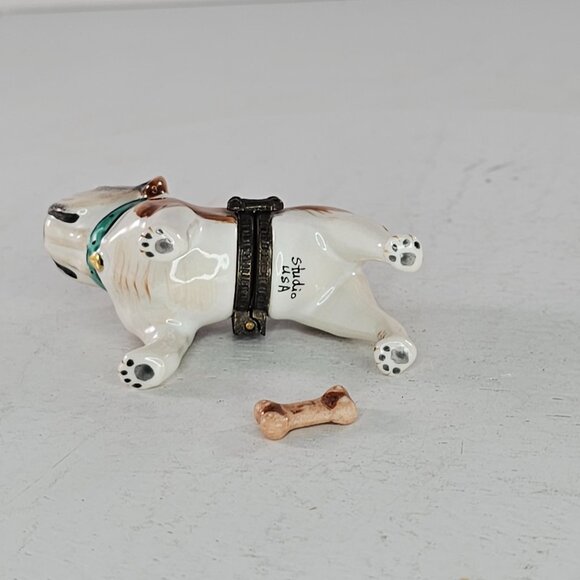 Vintage Studio USA Porcelain Bulldog Trinket Box With Bone - Picture 8 of 8